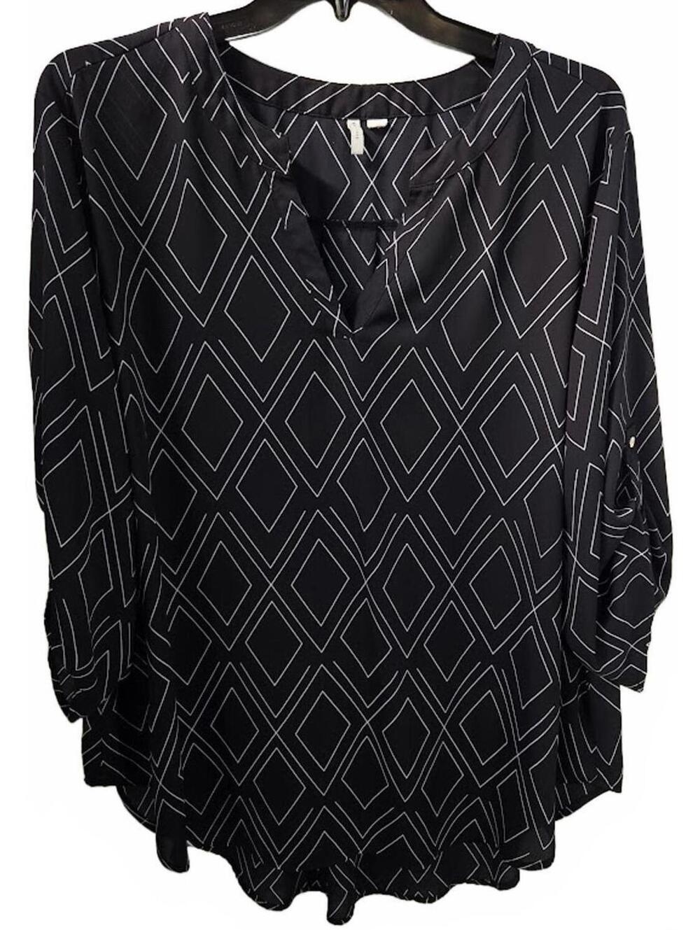 EST 1946 Black Geometric Pattern 3/4 Sleeve Blouse